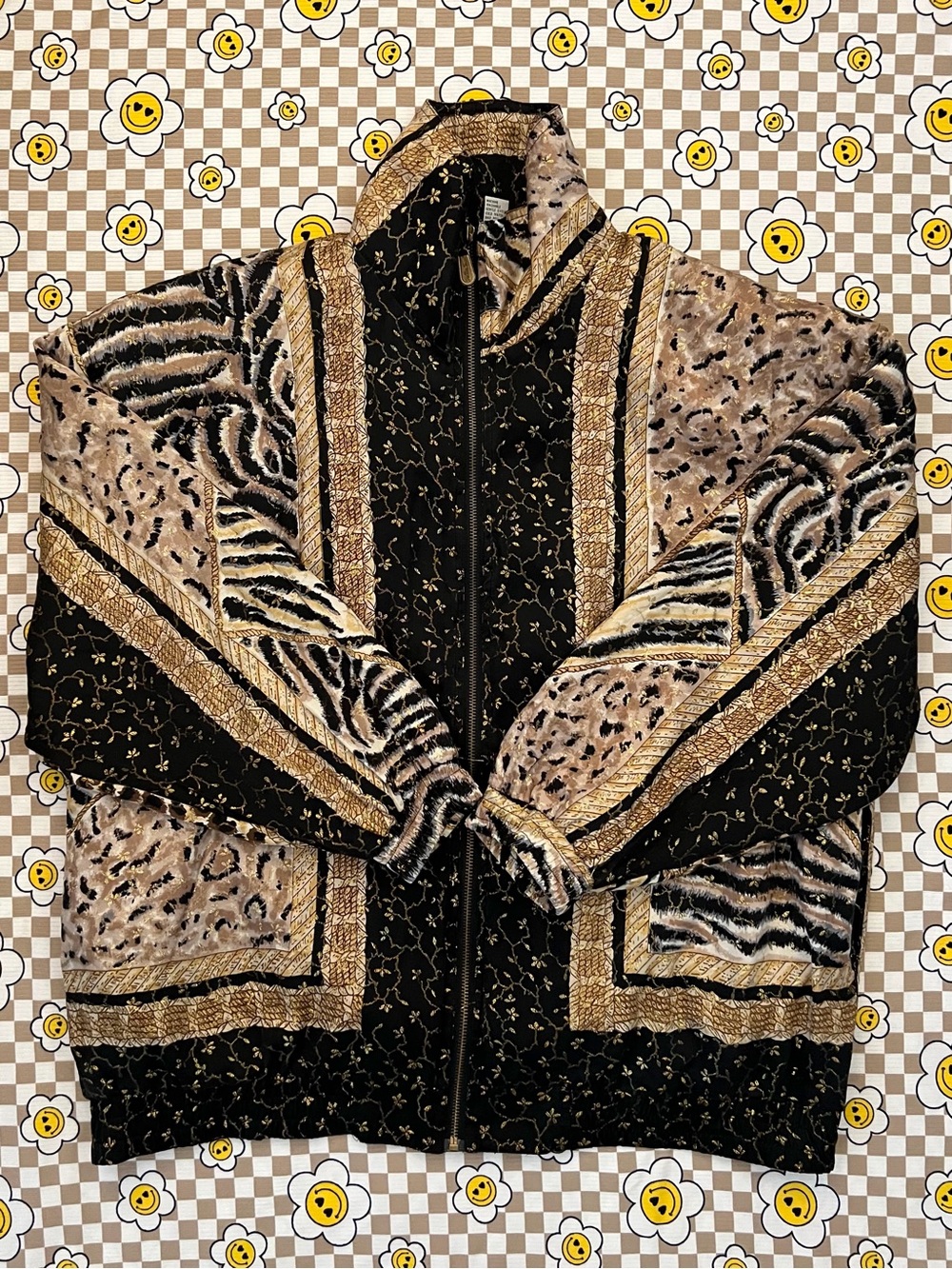 Vintage Black & Gold Patterned Zip Jacket